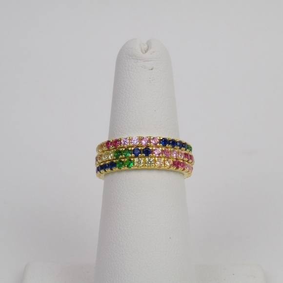 dainty gold stacking ring eternity band rainbow - Picture 5 of 5